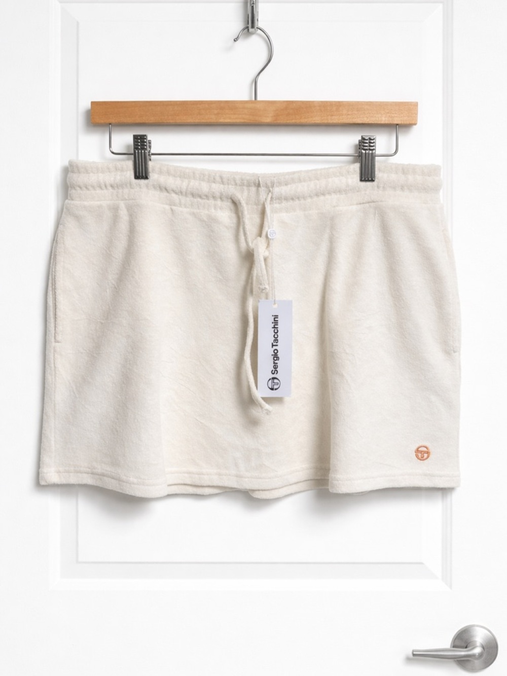 Sergio Tacchini Cream Terry Cloth‎ Mini Skirt Womens Medium Drawstring Waist NEW
